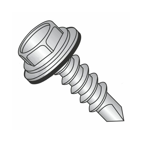 Newport Fasteners Self-Drilling Screw, #12 x 1 in, Plain 410 Stainless Steel Flange Hex Head External Hex Drive 423445-1800 - main